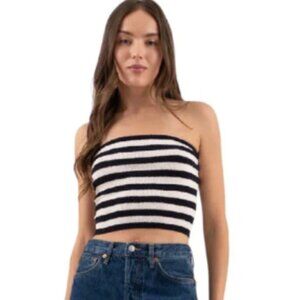 Stripe Strapless Sweater Knit Tube Top in Navy
